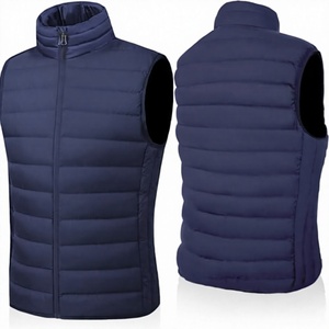 Men's Navy Blue Lightweight <b>Puffer</b> Vest Warm Zip Up Sleeveless Insulated <b>Gilet</b> for Winter - Product Image 2