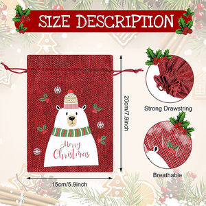 Bolsas de Regalo Navideñas Pequeñas de Yute con Cordón, Ecológicas, con Diseño de Letras Personalizadas, Color Camel - Product Image 3