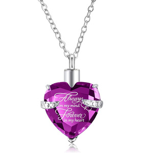 Colgante de urna de cremación de acero inoxidable a la moda, barra Vertical, collar de cristal de corazón de circón con cadena de eslabones, urna conmemorativa impermeable - Product Image 6
