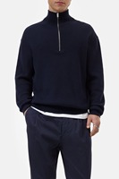Pull à col montant bleu marine pour homme, en mélange de laine, style minimaliste
