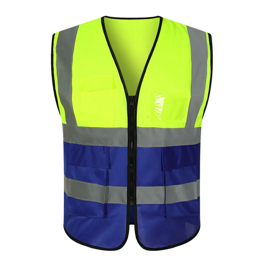 Wholesale Cheap High Quality Fluorescent Color Stitching Reflective Safety Vest With Pockets