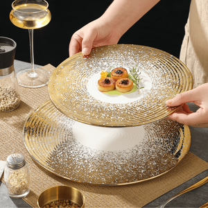 Ensemble de 50 assiettes de présentation de luxe dorées de Dubaï, en porcelaine incrustée d'or, 10 pouces, écologiques, qualité alimentaire, pour la restauration, les hôtels, les foyers et les événements - Product Image 1
