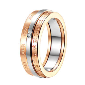 Anello classico Design rotazione calendario e data gioielli anello donna rosa in acciaio inossidabile - Product Image 1