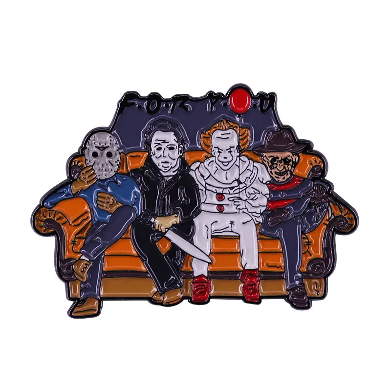 Wholesale Halloween decorate metal lapel pins dyed black movie 80s horror enamel pin for jacket