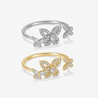 Bague ajustable FUAMAY en argent 925 plaqué or 18 carats et rhodium, ornée de zircons cubiques marquise, motif papillon et fleur, bijoux de mode