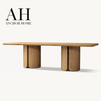 Table à manger rectangulaire moderne Wabi Sabi en chêne massif, plateau en bois, base cylindrique sculpturale pour la maison, la cuisine, l'hôtel, le restaurant
