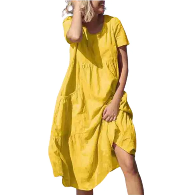 Womens Plus Size Dress Ladies Casual Pocket Short Sleeve Midi Beach Dress