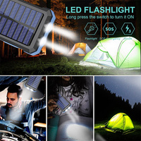 Batterie portable solaire 20000mah avec lampe torche LED, batterie solaire étanche