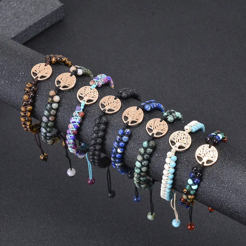 Nature Stone Adjustable Handmade Bracelets Yoga Jewelry For Women Men Healing Gemstone Tree of Life Charm Bracelets for Women