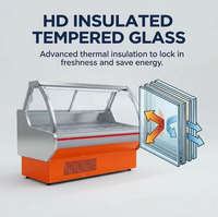 Vitrine réfrigérée panoramique en acier inoxydable avec double compresseur, éclairage LED et verre incurvé pour supermarché