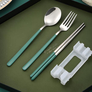 Plm Korean Style Portable <b>Cutlery</b> <b>Set</b> 304 Stainless Steel Chopsticks Spoon Fork For Outdoor <b>Travel</b> Camping Student Use - Product Image 3