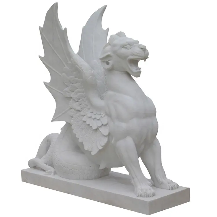 <span class=keywords><strong>Leão</strong></span> de mármore branco com asas escultura estátua de animal de mármore