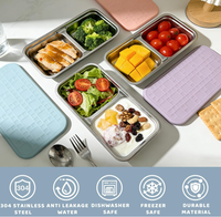 Boîte à collation en acier inoxydable à 2 compartiments, boîte à collation en métal avec couvercle en silicone, récipient de stockage alimentaire réutilisable pour boîte bento