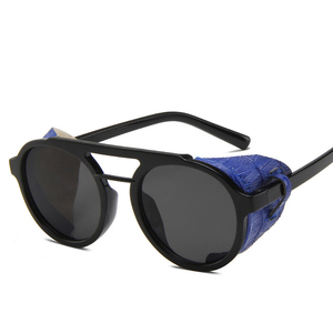 Cuero rojo Punk doble barra redonda Retro Multicrome Lunettes-soleil Vintage Tembos hombres mejor calidad gafas de sol - Product Image 4