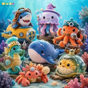 Set di Peluche Subacquei: Squalo, Medusa, Polpo, Balena, Granchio - Giocattoli Imbottiti all'Ingrosso - Product Image 1