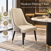 Chaise de salle à manger moderne en cuir avec dossier matelassé et pieds en acier au carbone pour hôtel, café, maison