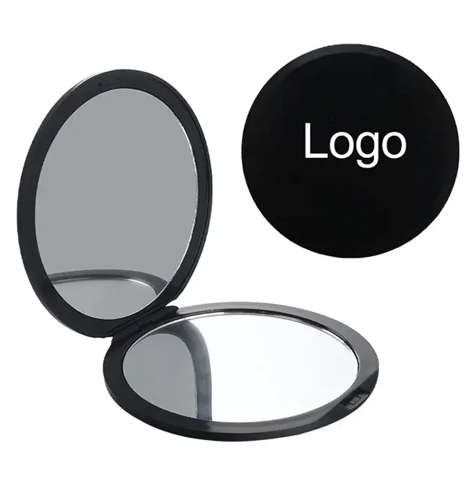 Ücretsiz örnek özel logo iyilik daire siyah mini cep makyaj masası aynası hediye ucuz katlanır büyüteç kozmetik miroirs çanta