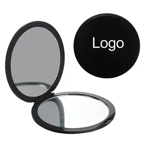 Бесплатный образец, индивидуальный логотип, сувениры, круглая черная мини-карманная косметичка, подарок, недорогие складные увеличительные косметические зеркала для кошелька
