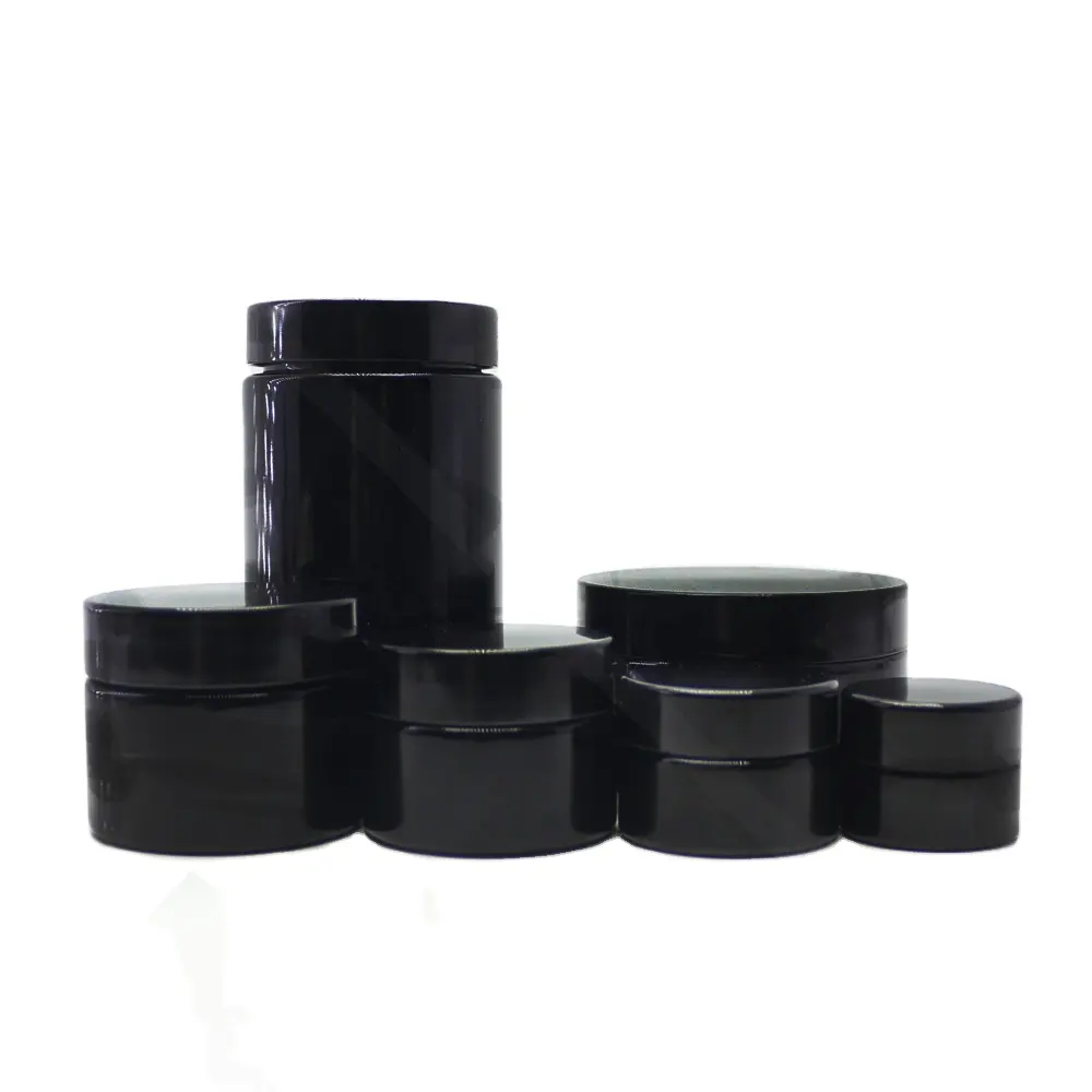 Frasco de cristal para crema de boca ancha, color negro, con tapa de plástico negro, DVJ-3T, 15ml, 30ml, 50ml, 100ml, 200ml, 250ml