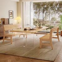 Table à manger rectangulaire moderne minimaliste 4 places - Double piétement en acrylique, table de cuisine en bois de pin, table de restaurant écologique
