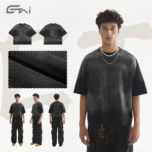 批发品牌标志刺绣街装男装酸洗褪色t恤定制男装健身服装复古t恤 - Product Image 4