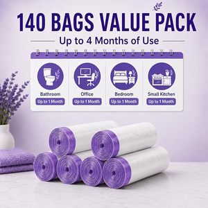 Bolsas de Basura con Cordón de 30 Galones, Bolsas de Plástico PE para Almacenamiento de Residuos Húmedos con Asas Color Violeta - Product Image 5