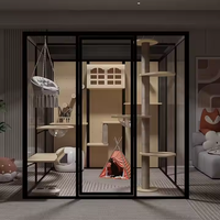 Vente chaude Munti-functioanl Pet House Chat Villa Cadre En Alliage D'aluminium Avec Verre Trempé De Luxe Espace Chambre Chat Cage À Oiseaux