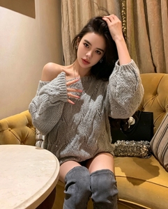 Chic Grey Slouchy Knit Sweater | <strong>Sparkly</strong> Off-Shoulder <strong>Jumper</strong> | Loose Fit Warm Pullover Top | Fall Fashion Essential - Product Image 3