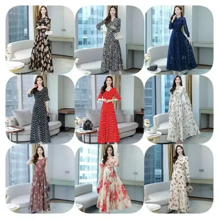 2024 New JY Wholesale High Quality Korean Spring/Summer 2022 New Ruffled Lace Dress Women's Fluffy Sleeves Elegant Dress