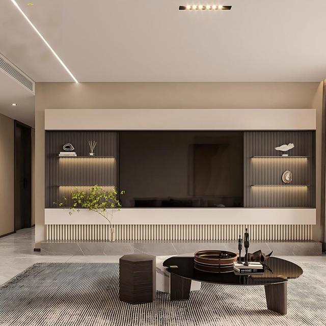 Modern Luxury Wood TV Cabinet Fluted Panel Floor Mount Custom OEM Hotel Living Room Storage Sideboard Media Console