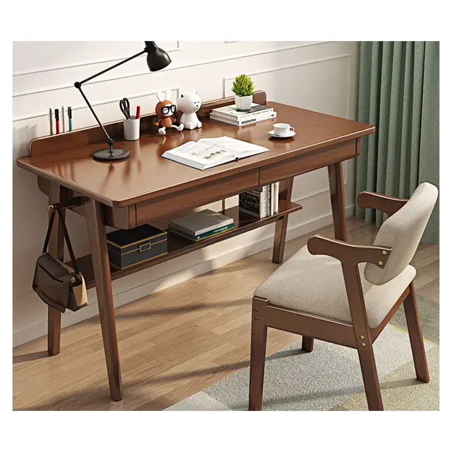 दराज के साथ नॉर्डिक शैली की ठोस लकड़ी की स्टैंडिंग डेस्क, साधारण अध्ययन कक्ष, कार्यालय फर्नीचर टेबल, कस्टम कंप्यूटर डेस्क