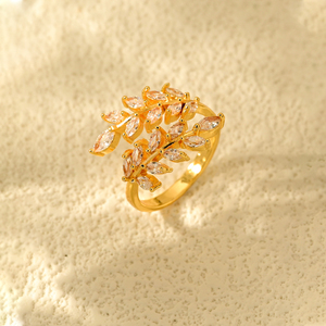 Anillo de Doble Hoja en Tono Plata al por Mayor, Anillo Abierto de Cristal CZ Talla Marquesa, Joyería de Tendencia al por Mayor - Product Image 6