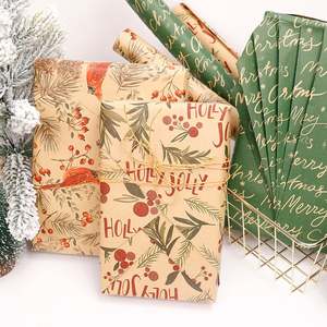 Rollo de papel de regalo personalizado de lujo 43*300cm rollo de papel Kraft de Navidad de 80g de silicona recubierta desechable al por mayor - Product Image 5