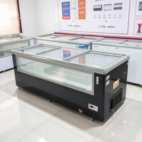 Congélateur commercial à îlot central avec porte vitrée, 2 portes, refroidissement direct, vitrine de présentation pour supermarché, stockage d'aliments surgelés