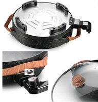 Poêle à pizza électrique grande taille 40/44 cm, multifonctionnelle, en aluminium moulé sous pression, revêtement antiadhésif marbré, casserole peu profonde