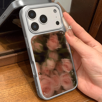 Coque de téléphone antichoc à motif rose pour iPhone 17 18 Pro Max 15 Plus 12, avec bord argenté et protection arrière anti-chute