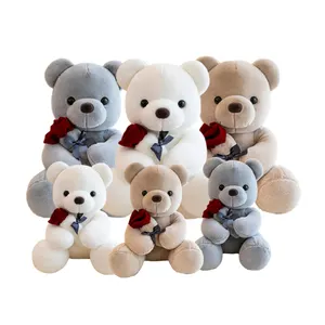 Customized Wholesale Cute Valentine's Day Teddy Bear Plush Fluffy Soft Filled With Rose Plush Toy