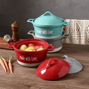 Custom Kitchens Sets Colorful Glaze Non Stick Ceramic Commercial Casserole Kitchenware Soup Stock Pots With Lid