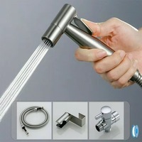 Kit de douche WC en acier inoxydable pour hygiène féminine, avec buse pressurisée, pistolet de pulvérisation pour chasse d'eau et pommeau de douche mural chromé