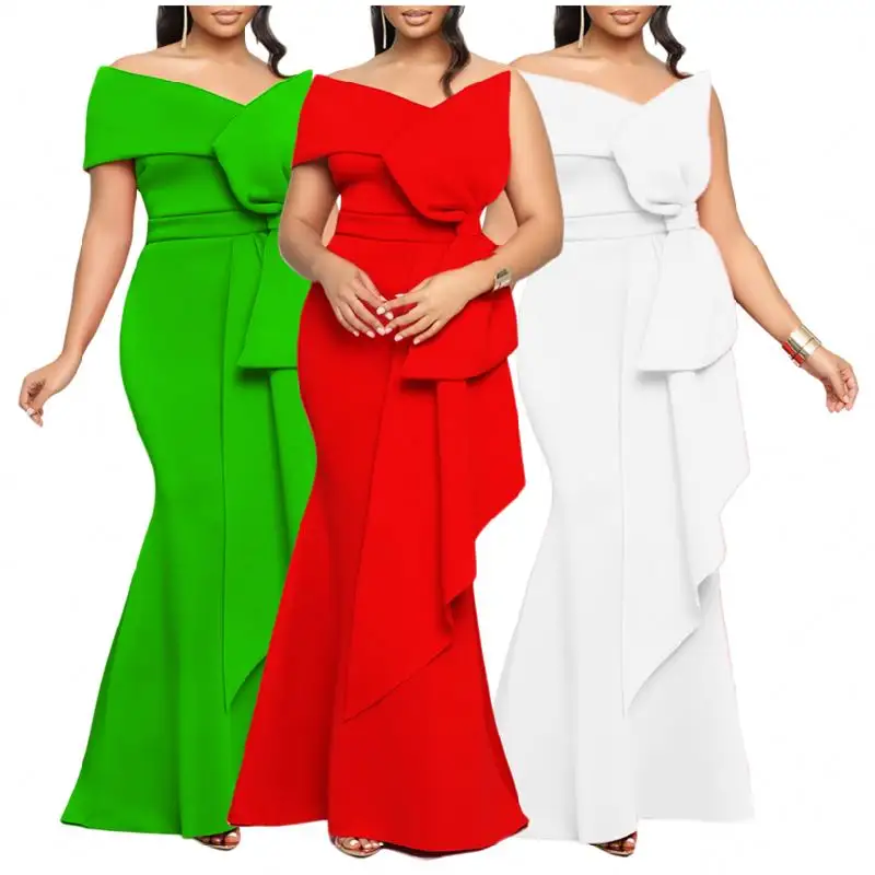 C8577女性のための最新デザインのシックなガウンイブニングドレススラントネックセクシースリムフィットロングドレス女性のパーティードレス