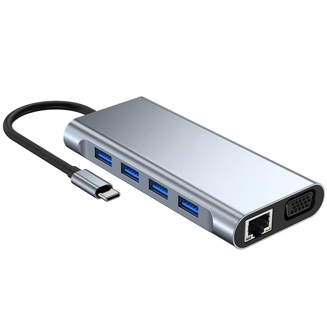 USB C Docking Station 11 in 1 USB C Hub Adapter USB3.0+USB2.0*3+ Audio +HDTV +TF+SD+PD +100mbps Rj45+VGA Usb c Hub for macbook