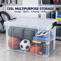 Conteneur de rangement pour vêtements et literie de grande capacité, en plastique PP transparent, 135 L, avec couvercle à fermeture, organisateur pour la buanderie à domicile