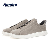 Chaussures décontractées en daim pour hommes Hambo avec logo personnalisé, à enfiler, lacets élastiques sans nœuds, semelle plateforme épaisse, style rétro, pour la marche quotidienne