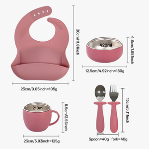 5 PC Alimentaire de qualité réglable Bib Cupe d'aspiration Bols en acier inoxydable, non toxique Bébé Alimentation Set Silicone - Product Image 2