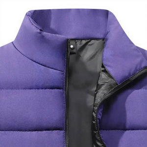 Men's Purple Quilted Puffer Vest V-neck Zipper Closure Windproof Breathable Eco-Friendly Casual Outerwear Autumn Warm Print - Product Image 3