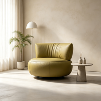 Fauteuil lounge rond de luxe moderne, mousse haute résilience 45D, dossier incurvé, fauteuil d'appoint surdimensionné rembourré pour salon