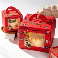 Emballage pour dessert, boîte à gâteau d'anniversaire, fenêtre transparente en PET, poignée portable, emballage cadeau pour les fêtes, impression de logo personnalisée, boîte à pâtisserie