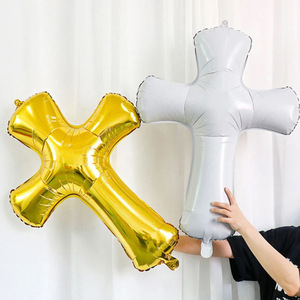Globo en forma de cruz cristiana Bebé Primera <span class=keywords><strong>comunión</strong></span> Orar Plata Oro blanco Bendición Suministros para fiestas <span class=keywords><strong>Globos</strong></span> cruzados - Product Image 2