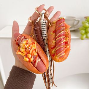 Cute PU Simulation Hot Dog Sausage Bread Keychain Creative Food Bag Charm Car Key <b>Ring</b> Women Bag Accessories Wholesale Gift - Product Image 3