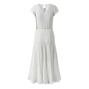 Tinta unita elegante cintura decorare abiti dimagranti in maglia donna O collo cappellino manica vita alta abito lungo lavorato a maglia donna - Product Image 2